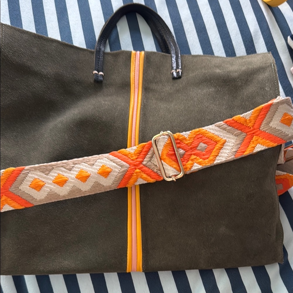 Clare V Green and Orange suede Geometric Tote Bag